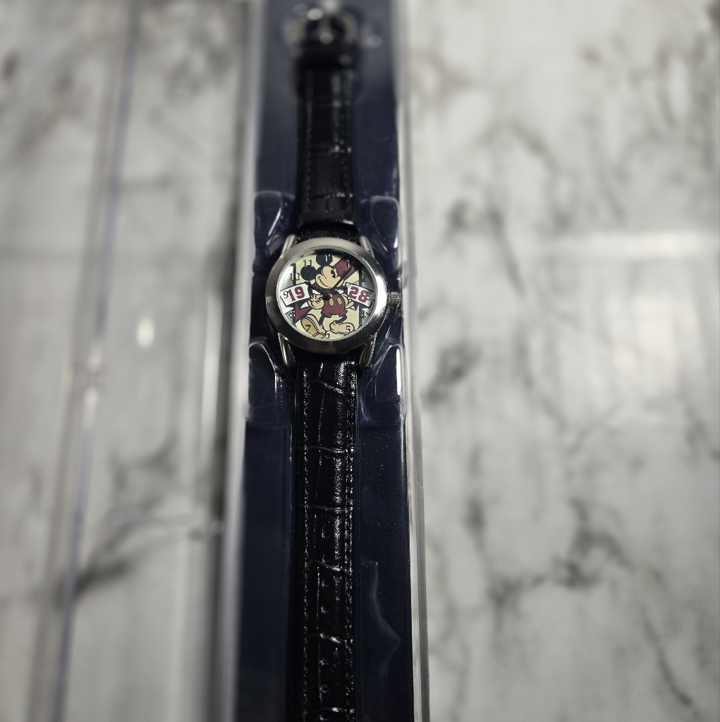 Black Leather Strap Watch With Colorful Dial